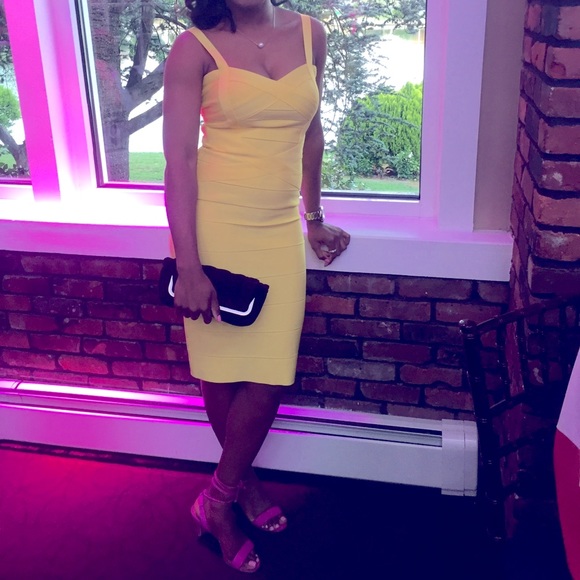 Yellow Bodycon Bandage Straps Dress - Picture 2 of 3